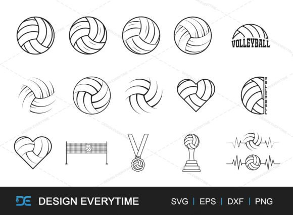 Download Volleyball Line Art Bundle SVG, Sports - Volleyball Collection